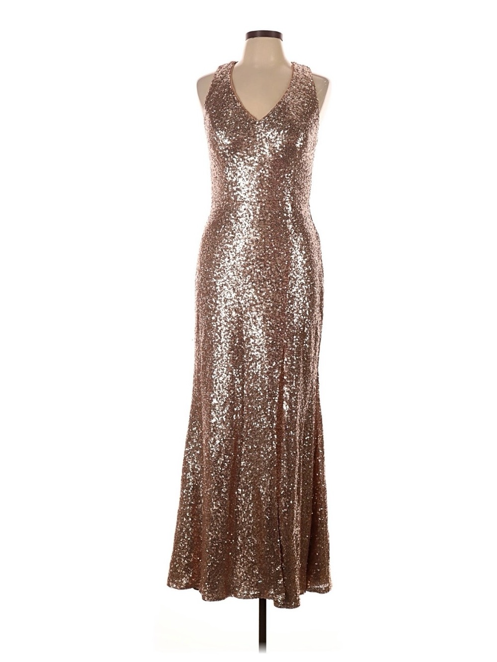 Revelry Sleeveless Gold Sequin V-Neck Evening Gown
